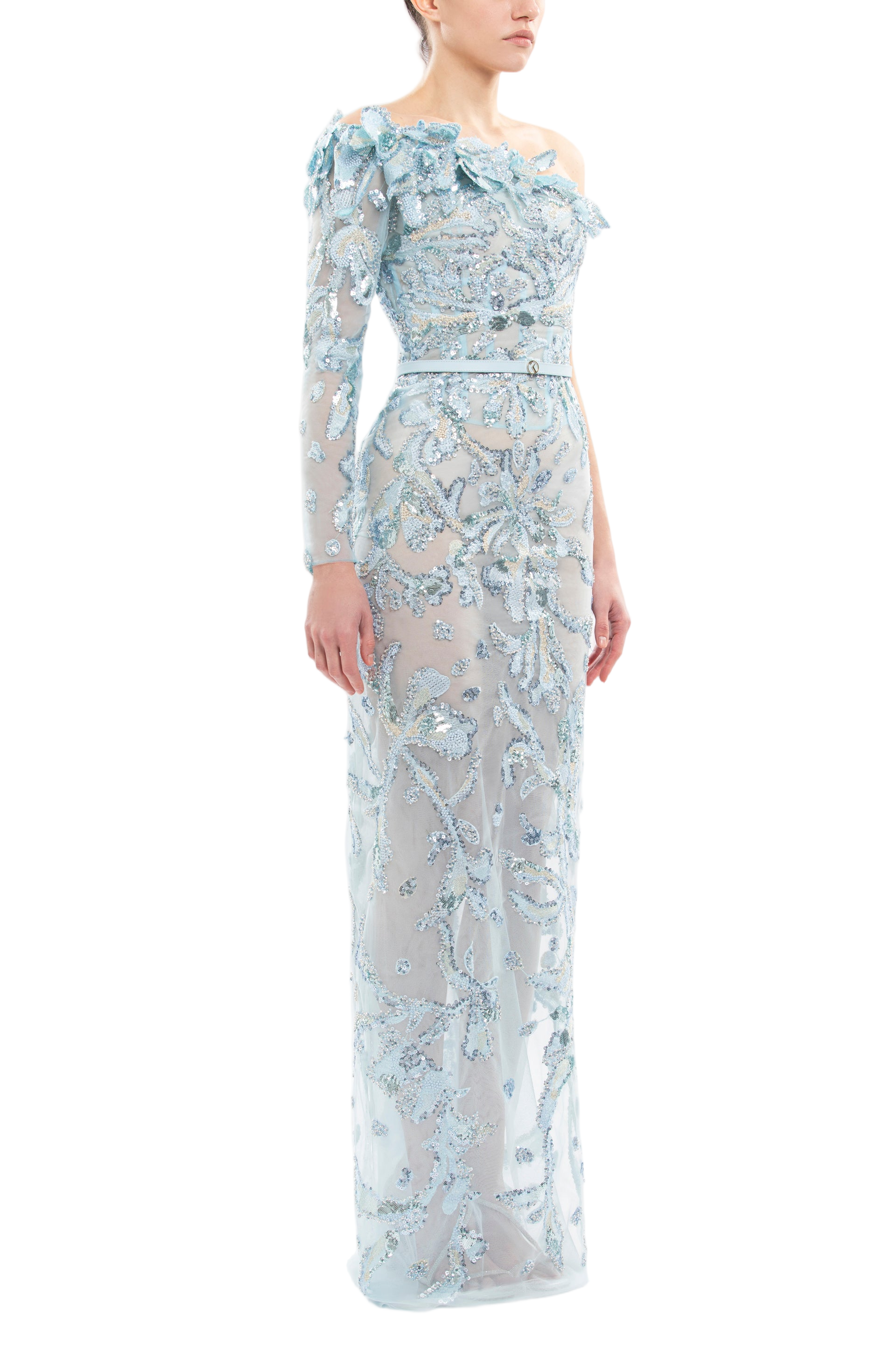 One-Shoulder Embroidered Tulle Dress