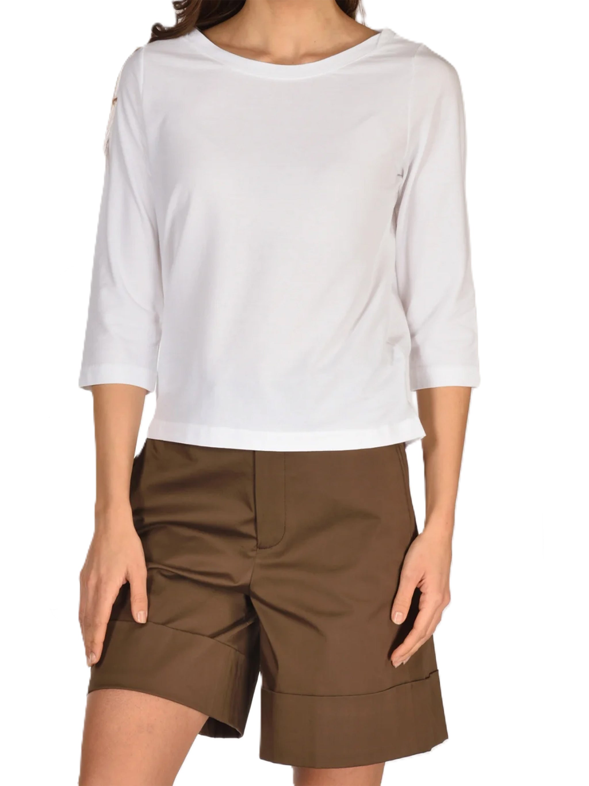 Cotton Cropped Boat Neck Fabric Top
