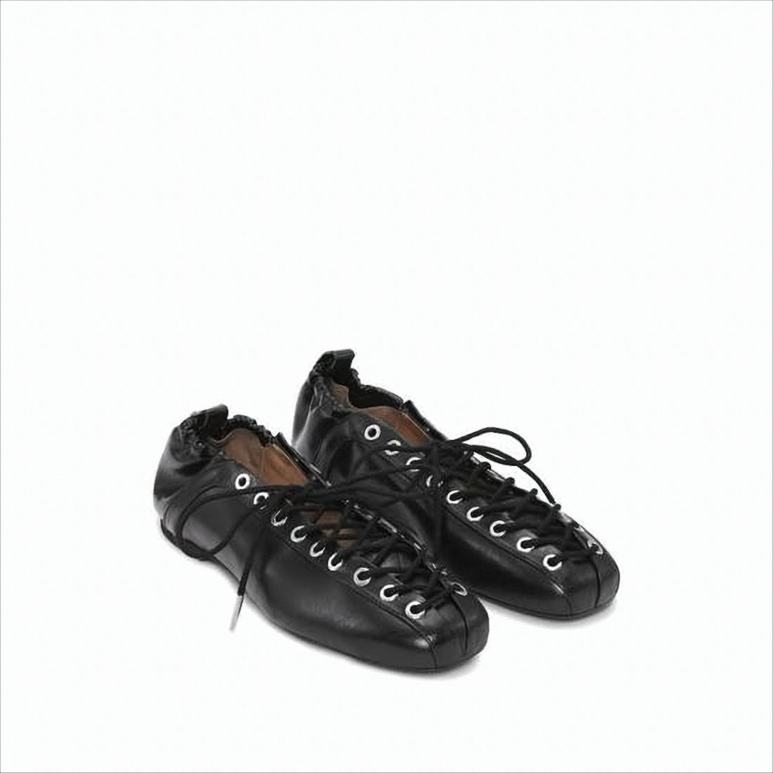 Lace-Up Flat Shoes with Gathered Elasticized Heel