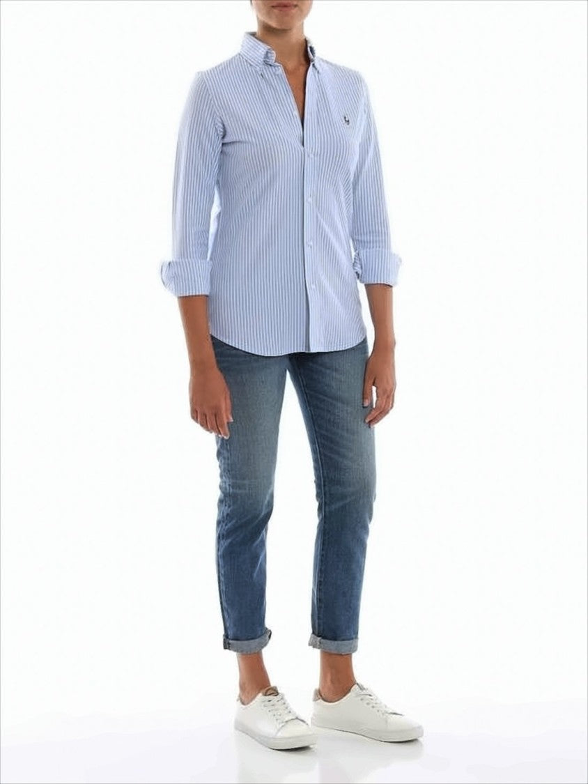 Tailored Stripe Button-Up Shirt with Pointed Collar