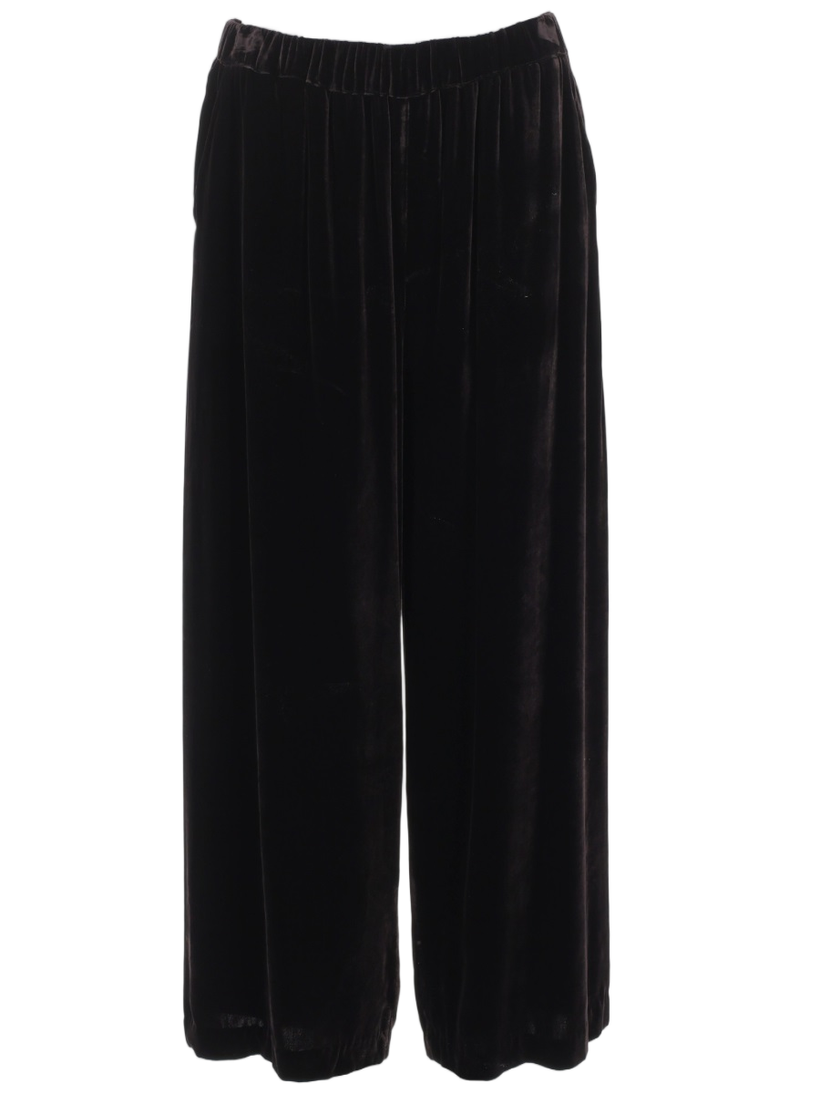 Cropped Wide-Leg Pants with Elastic Waistband and Velvety Texture