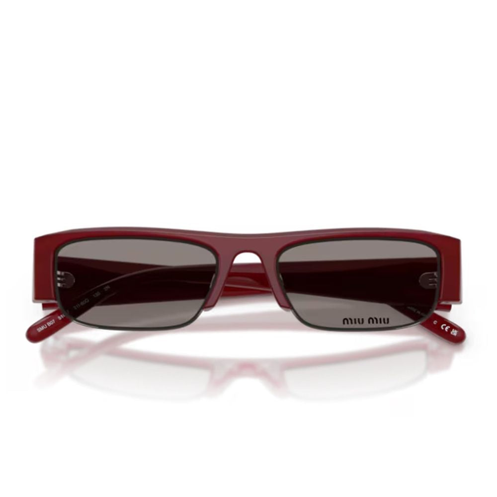 Slim Rectangular Burgundy Acetate Sunglasses with Smoky Lenses