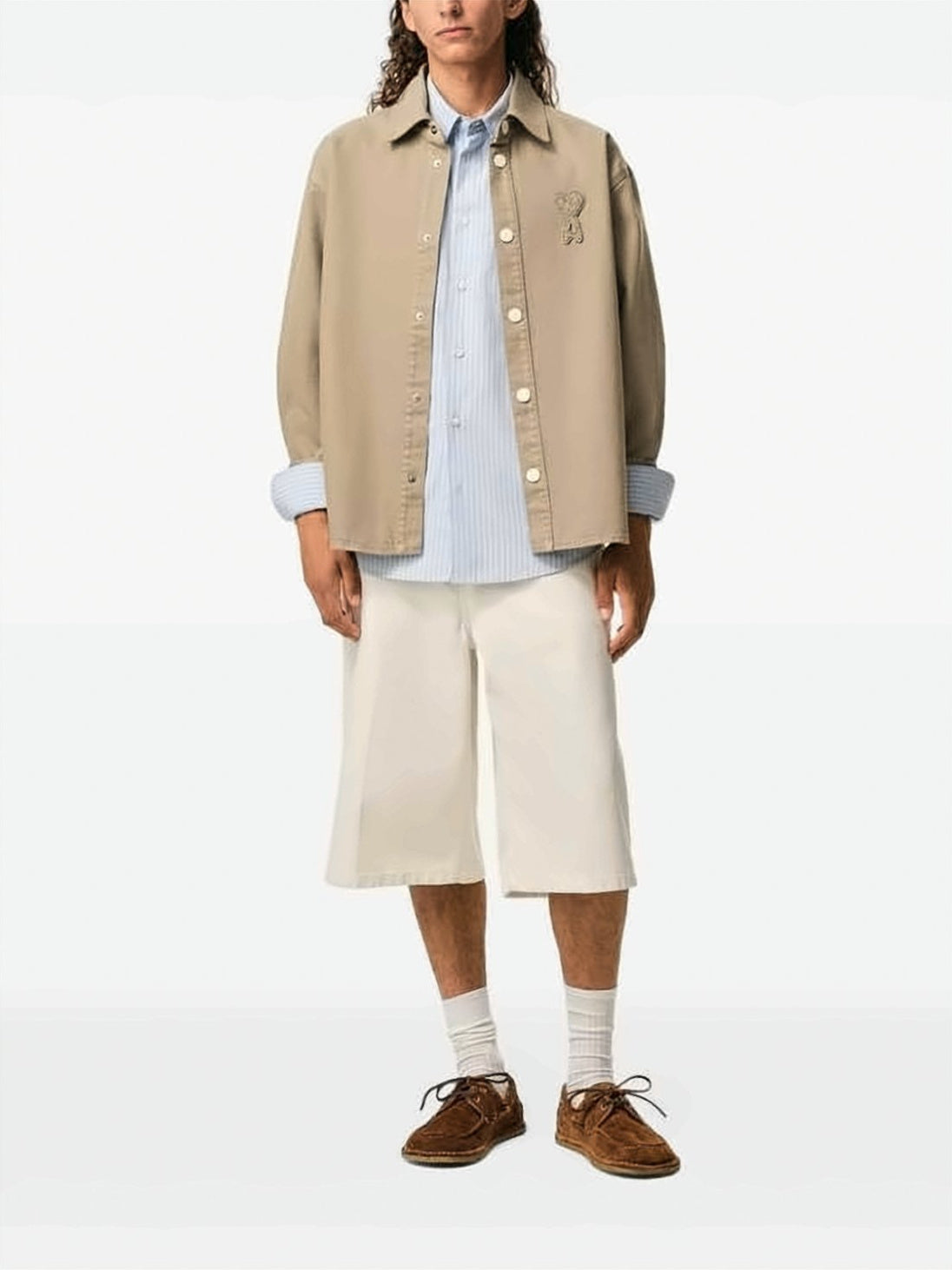 Oversized Cotton Knit Shirt with Tone-on-Tone Logo