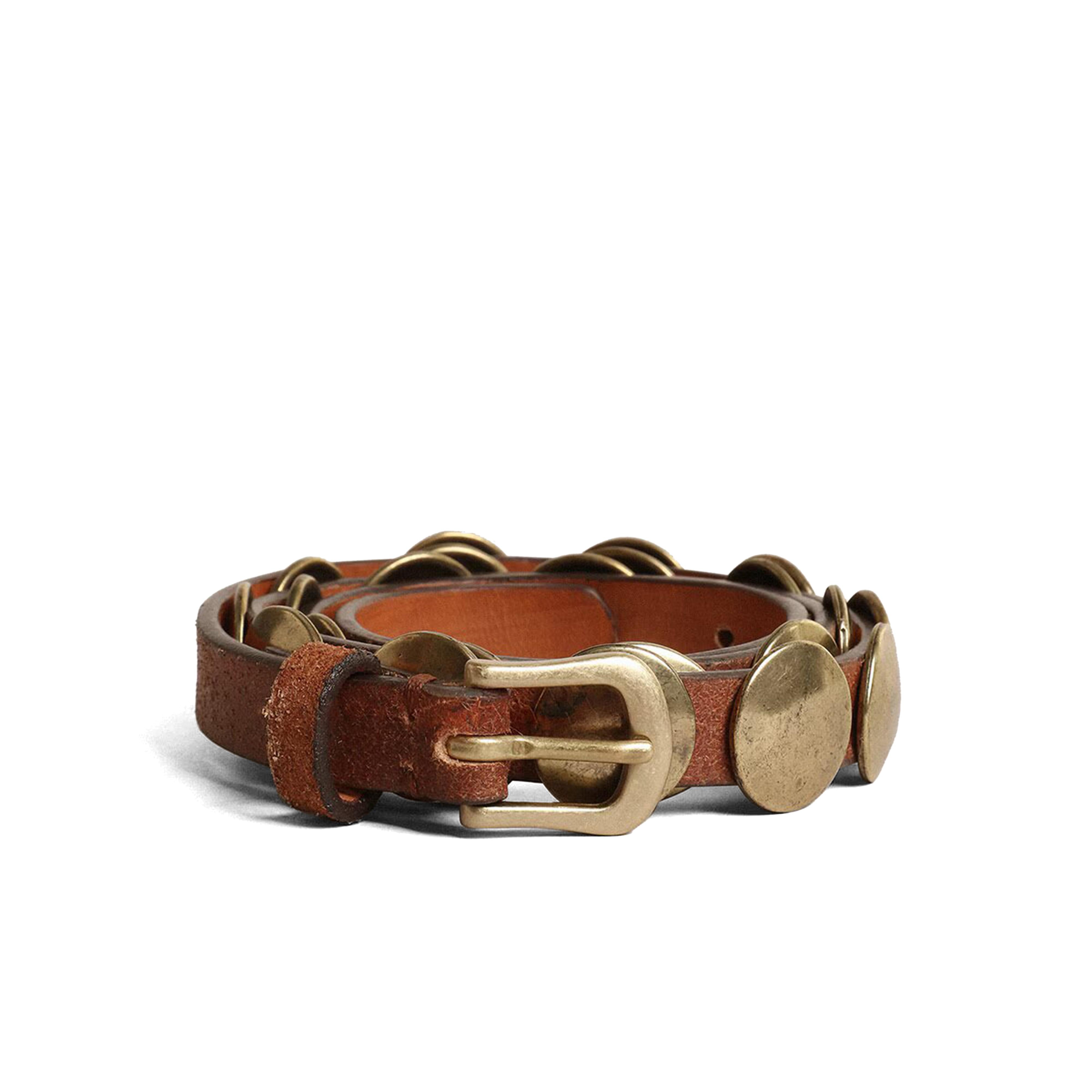 Brown Leather Belt With Brass Studs