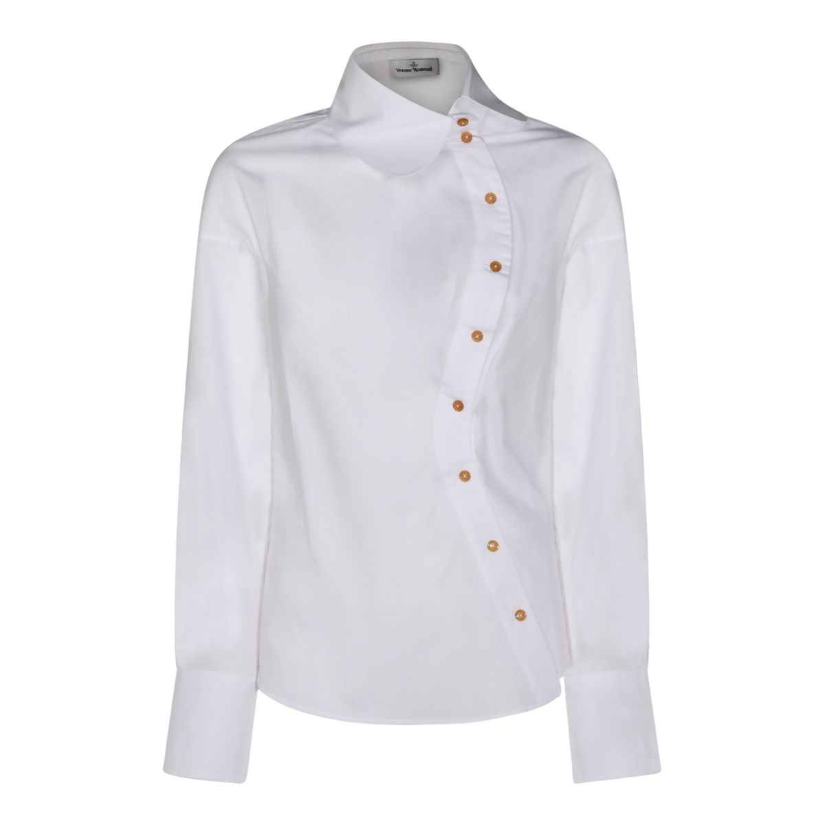 Asymmetrical Placket White Shirt with Embroidered Logo