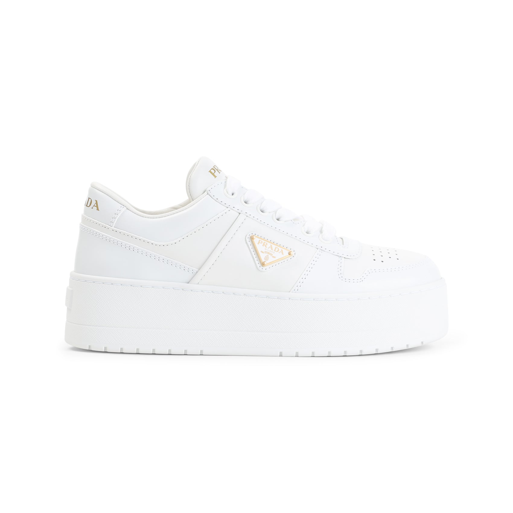White Leather Sneakers with Platform Sole