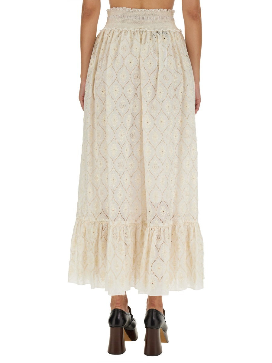 Floral Broderie Anglaise Midi Skirt