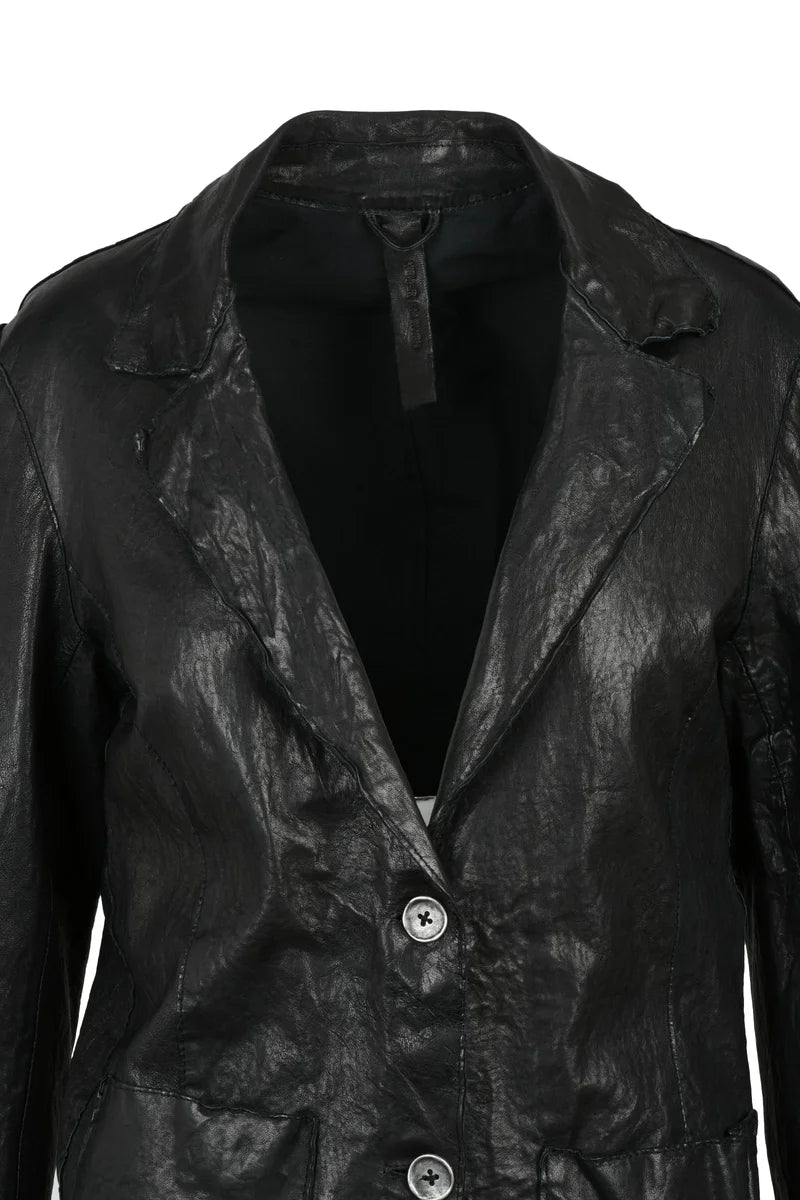 Leather Jacket with Buttons - Black
