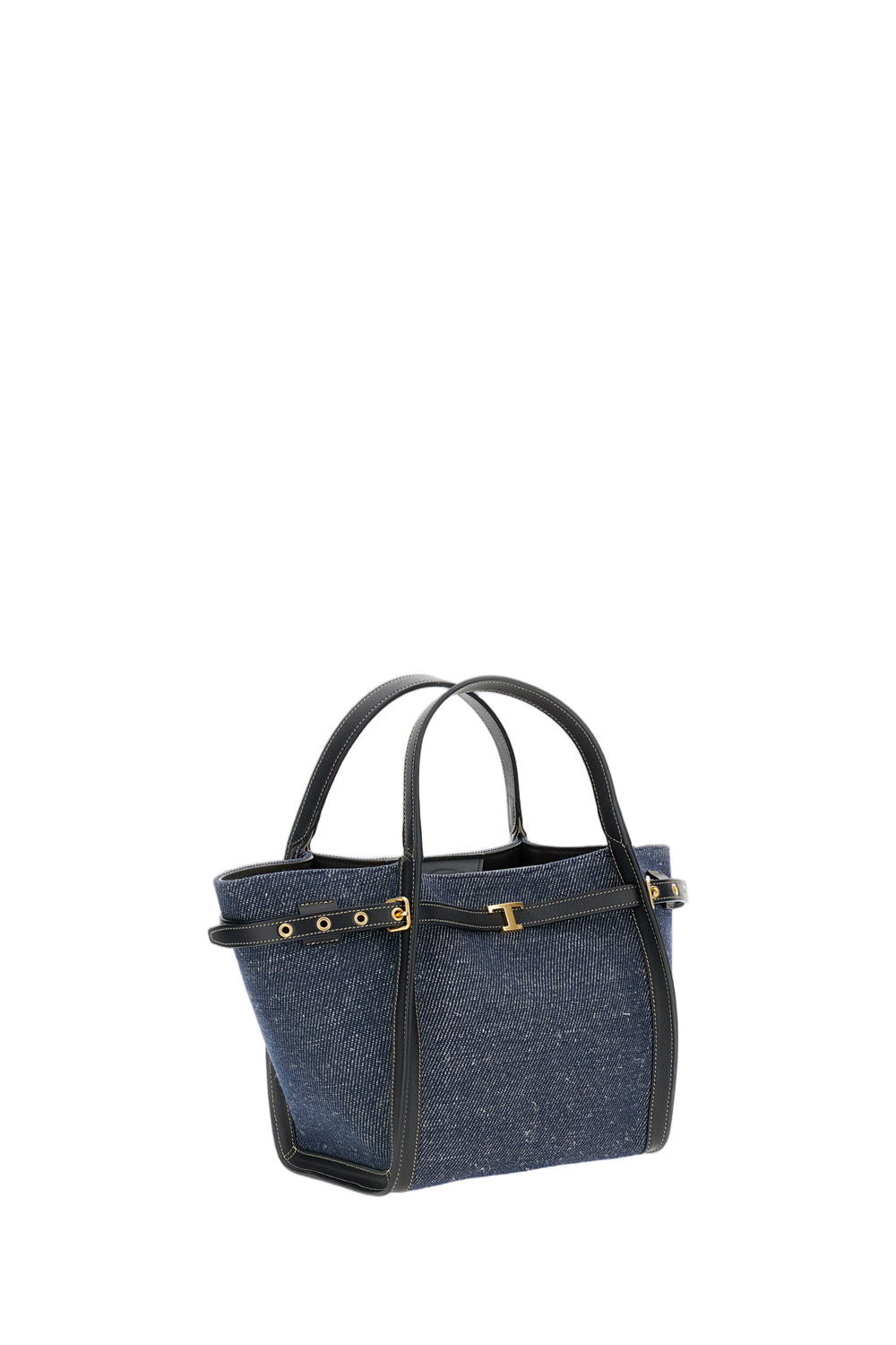 Structured Fabric Shopping Bag with Leather Accents