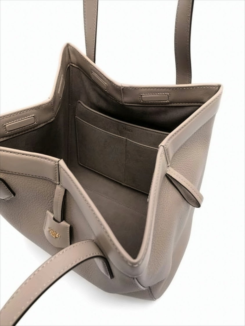 Structured Taupe Leather Shoulder Bag with Gold-tone Detail