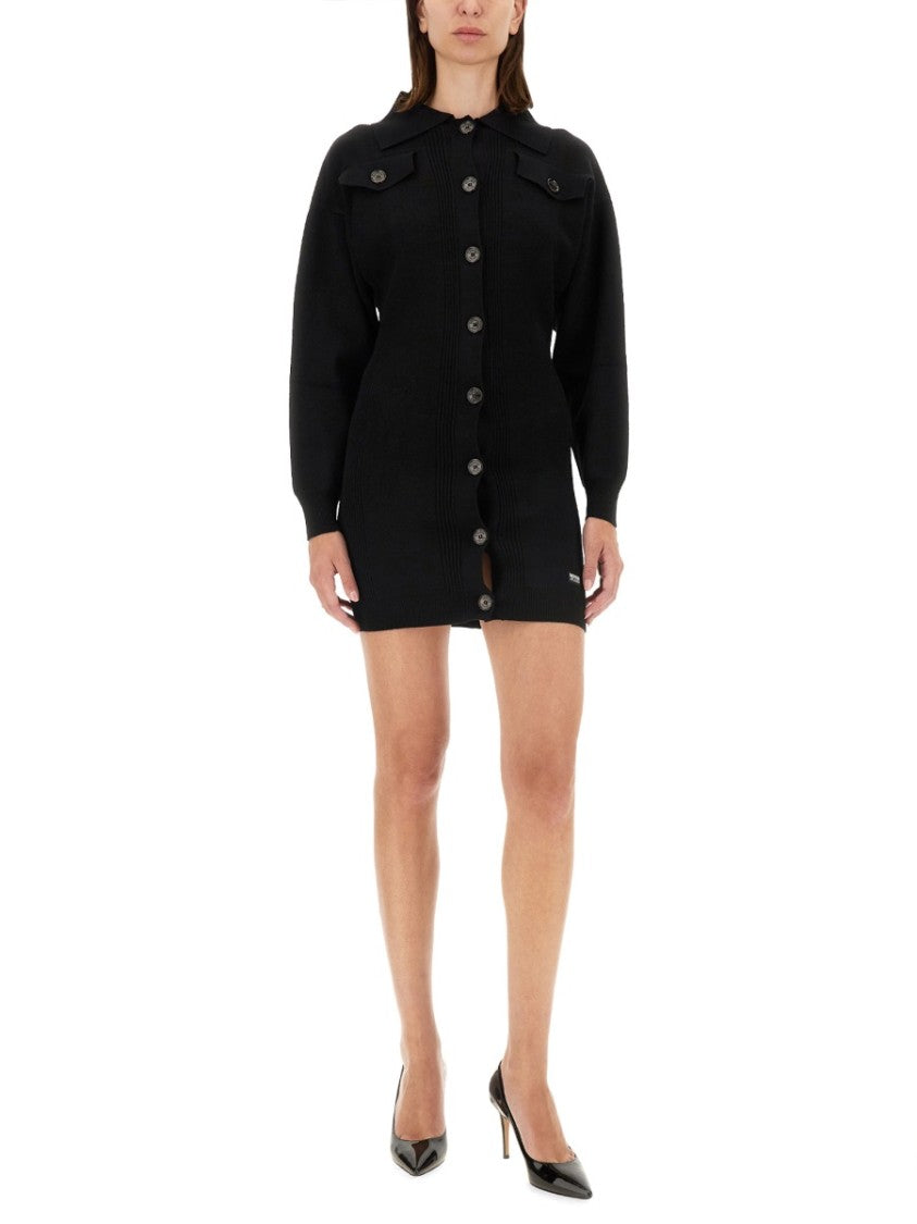 Ribbed Mini Dress With Button-Down Front