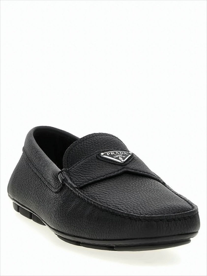Textured Black Leather Loafers
