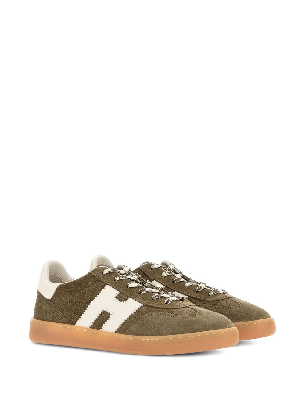 Low-Top Sneakers with Textured Olive Green Upper