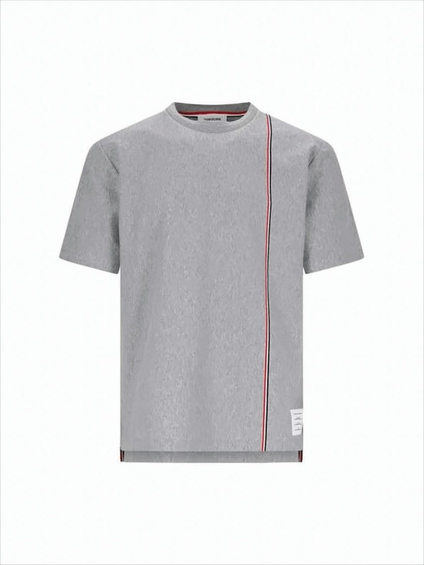 Short-Sleeved Crew Neck Cotton T-Shirt with Tricolor Stripe