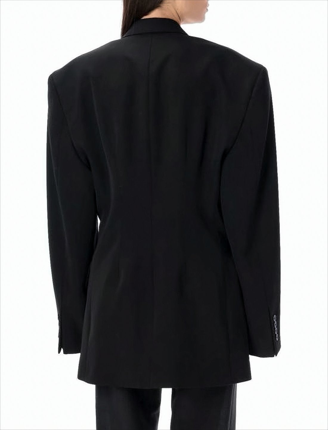 Oversized Double-Breasted Black Wool Jacket