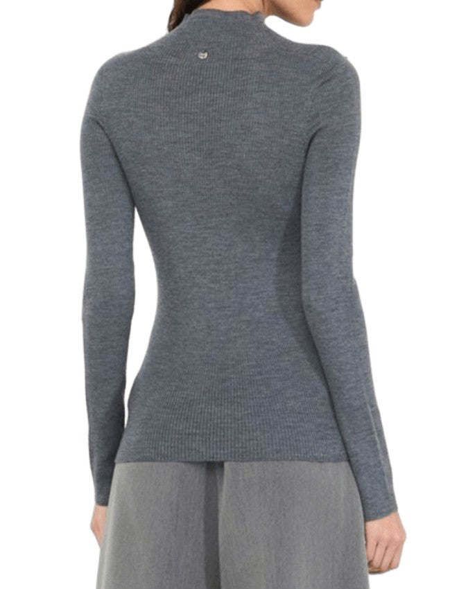 Medium Grey Melange Fitted Knit Top With Beaded Detailing