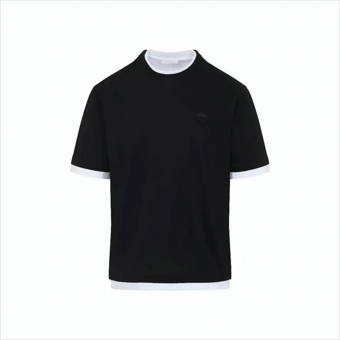Black Short-Sleeve T-Shirt with Contrasting White Trim
