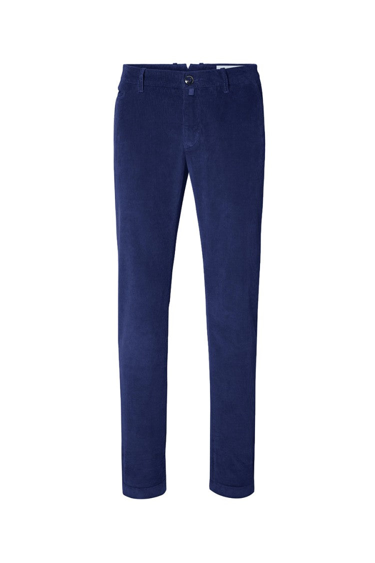 Tailored Dark Blue Trousers With Subtle Corduroy Texture