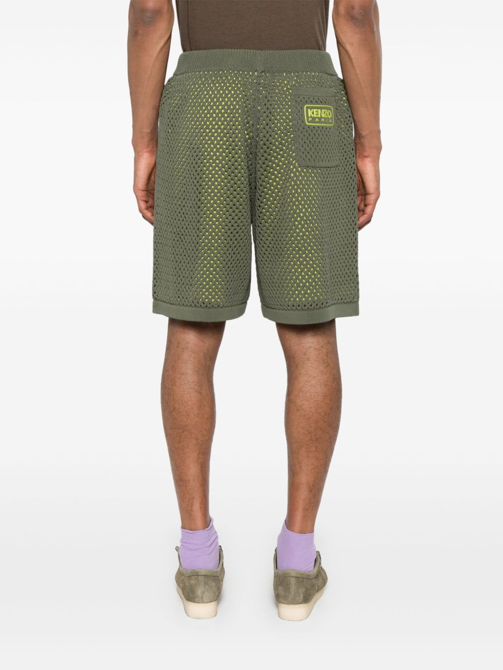 Olive Green Mesh Overlay Shorts