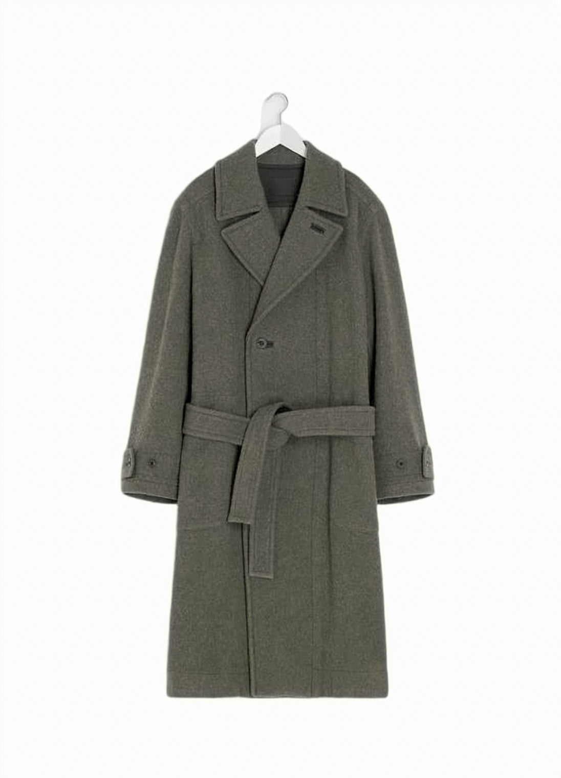 Belted Long Coat with Wide Lapel
