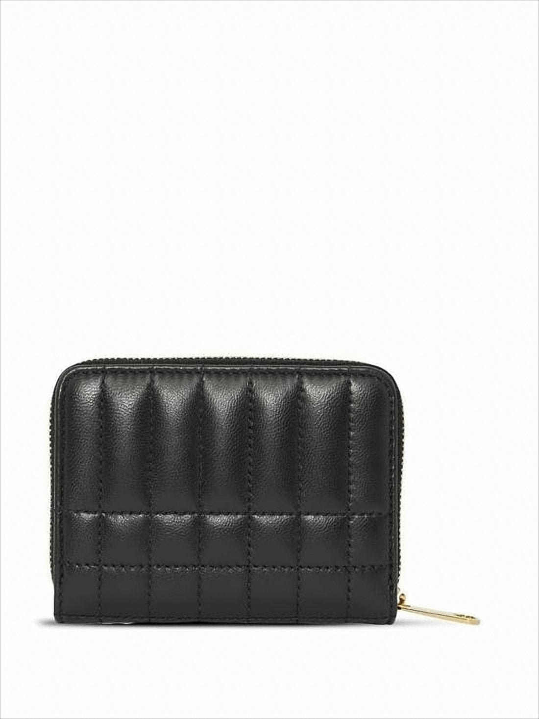 Quilted Zip-Around Wallet with Gold Monogram Emblem