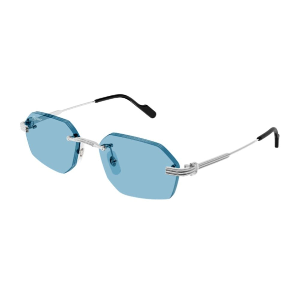 Rimless Geometric Sunglasses With Light Blue Lenses