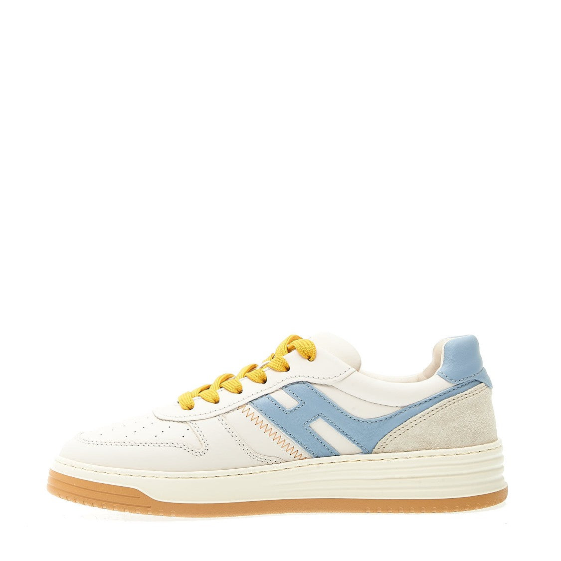 White Leather Basket Sneakers Light Blue
