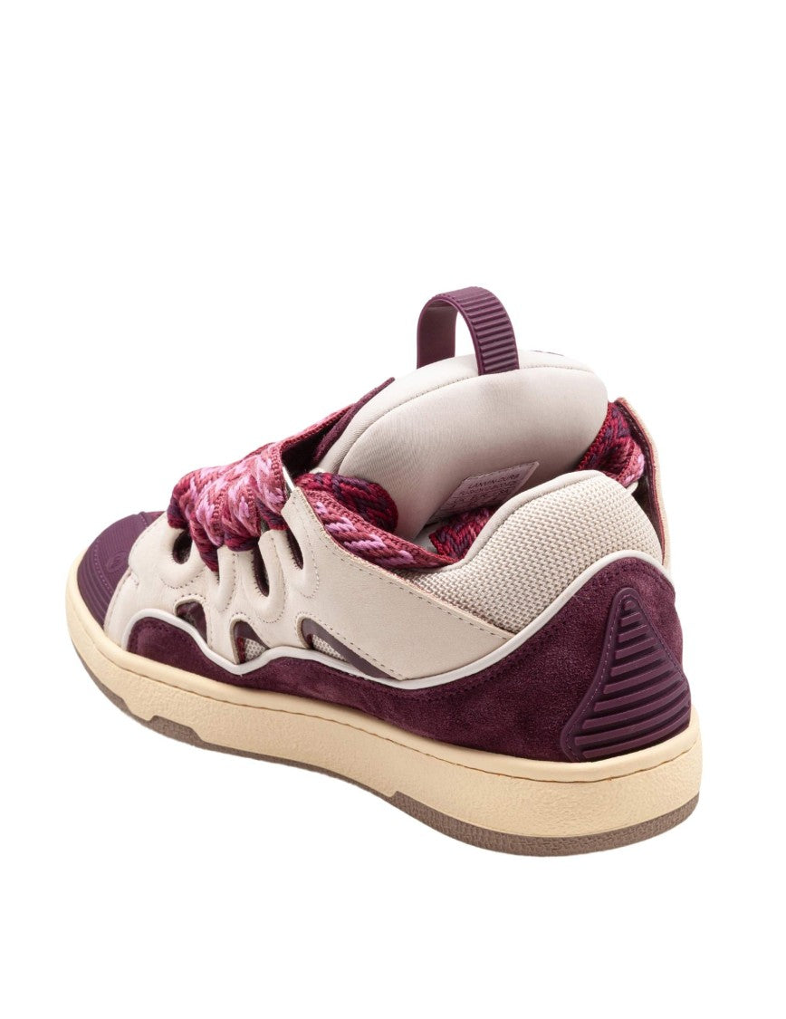 Curb Leather And Fabric Sneakers In Beige And Burgundy