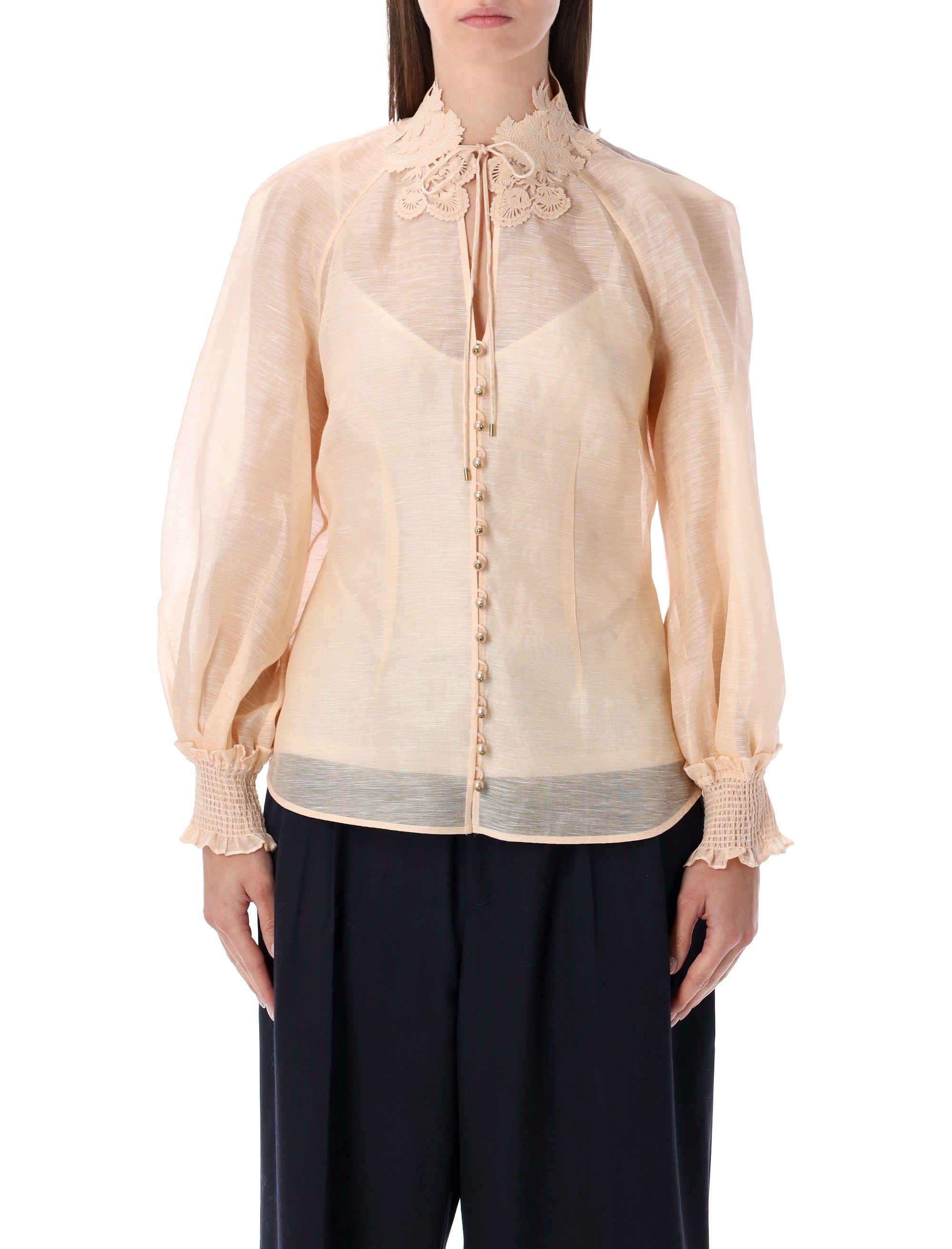 Rebellion Peach Silk-Linen Blouse