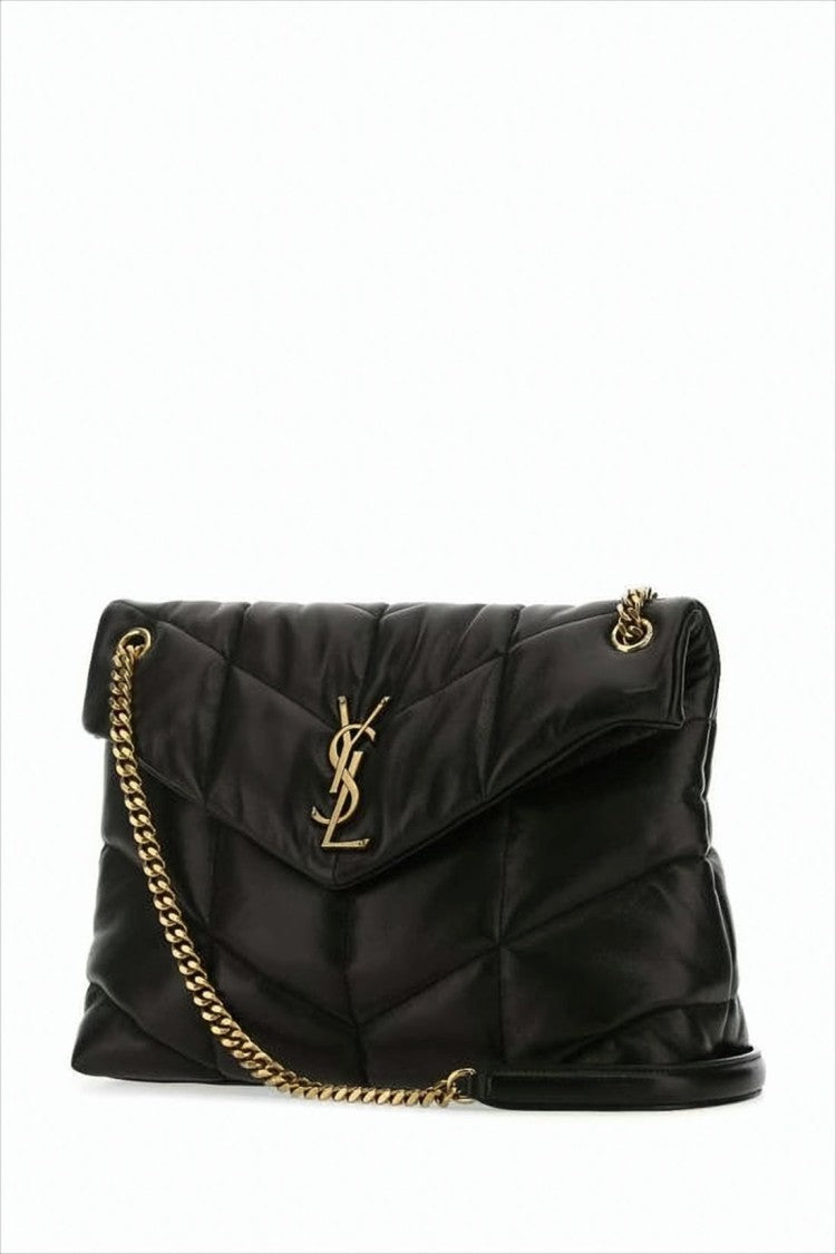 Quilted Black Lambskin Crossbody Bag with Signature Logo