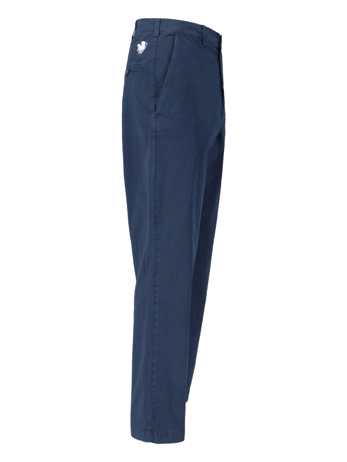 Blue Mid-Rise Cotton Straight Trousers