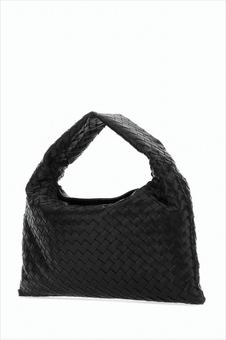 Woven Black Calf Leather Shoulder Bag