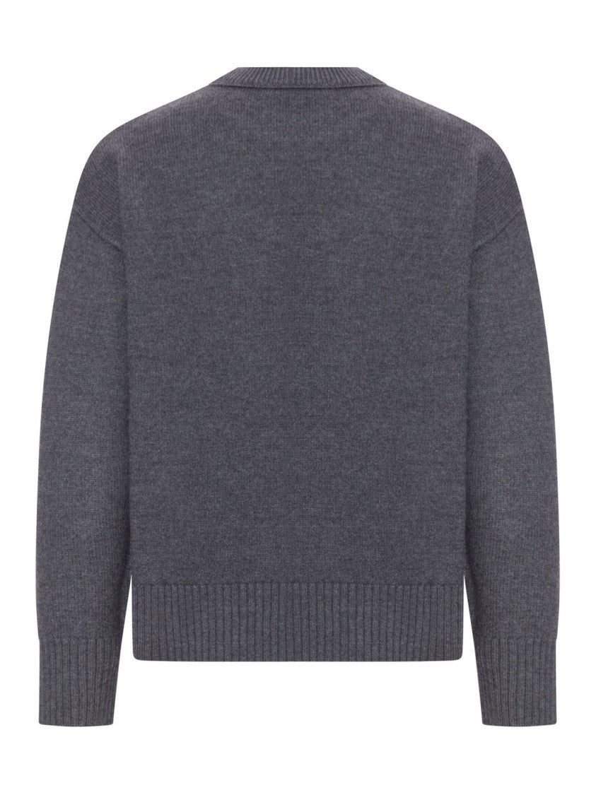 Dark Grey Wool Sweater With Crew Neckline