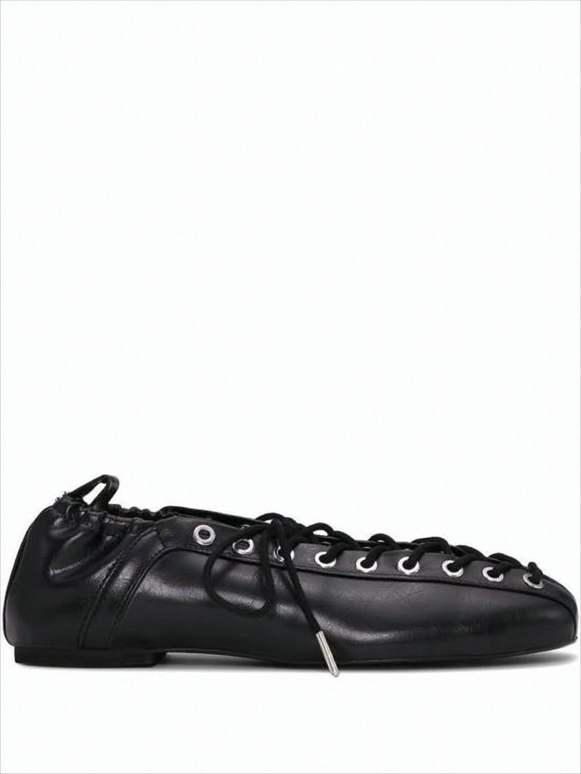 Pointed-Toe Flat Shoes With Lace-Up Front And Gathered Elastic Back