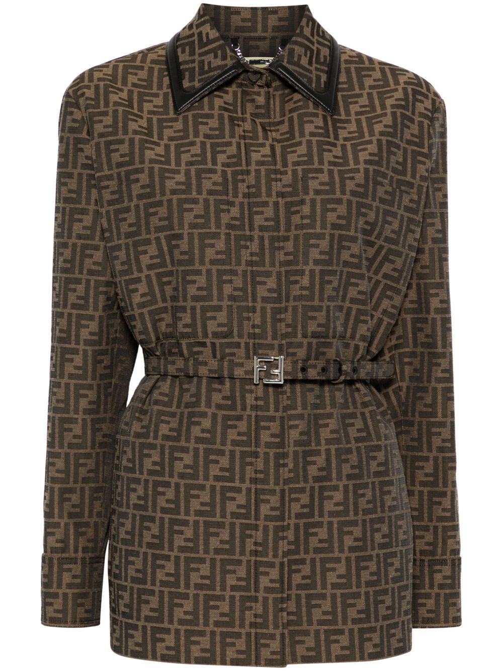 Structured Leather Jacket with Monogram Pattern