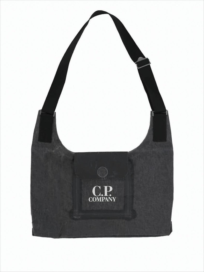 Textured Linen Shoulder Bag with Bold Logo Print