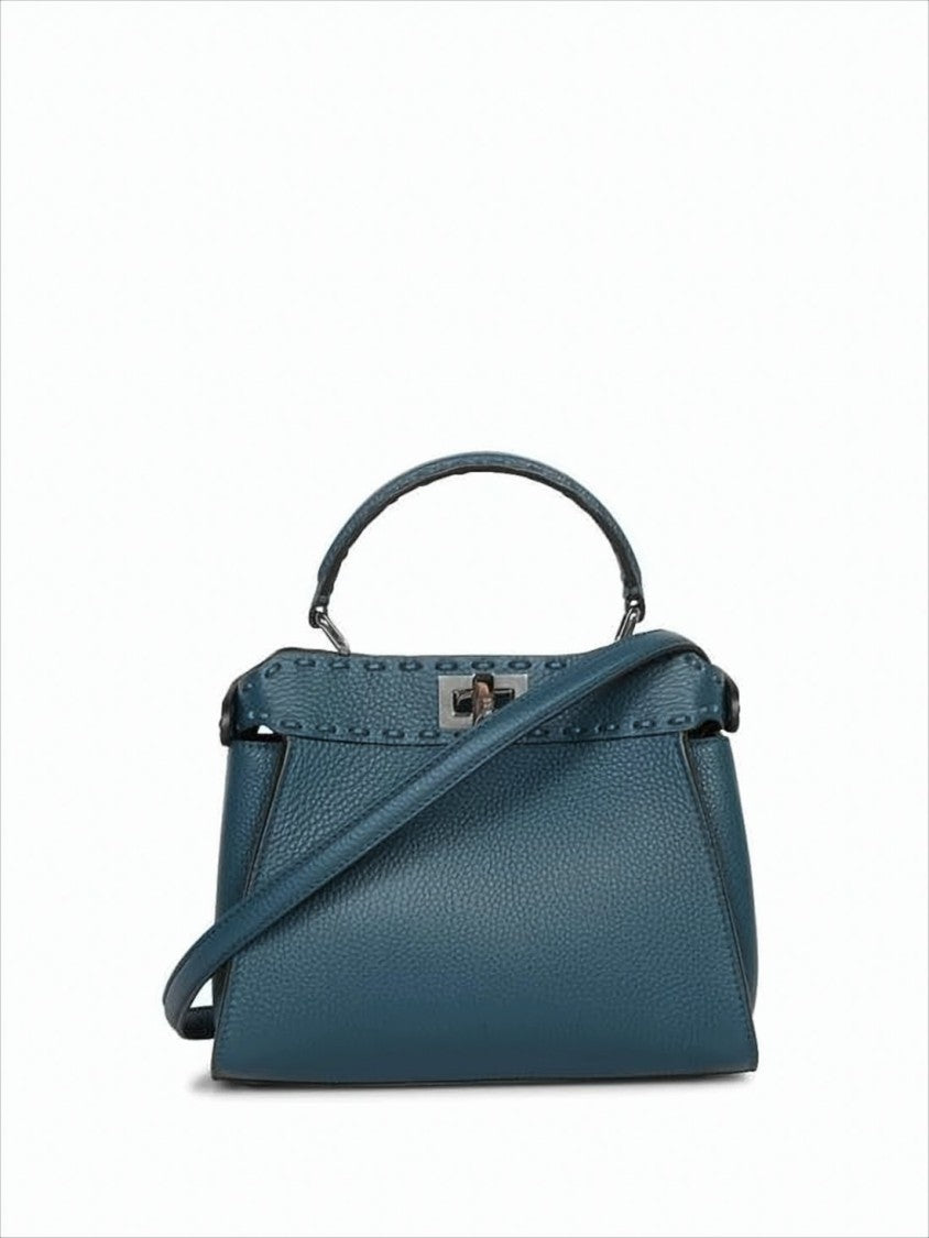 Structured Textured Blue Shoulder Bag