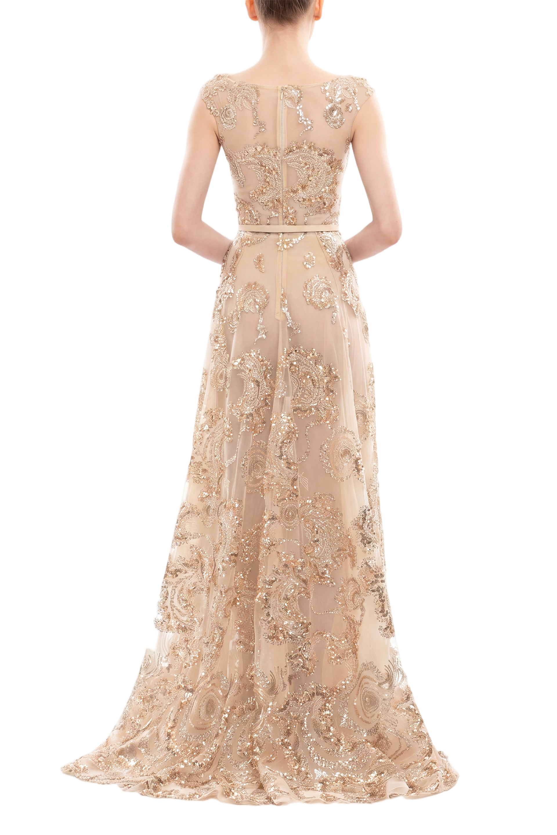 Embroidered Tulle Long Dress