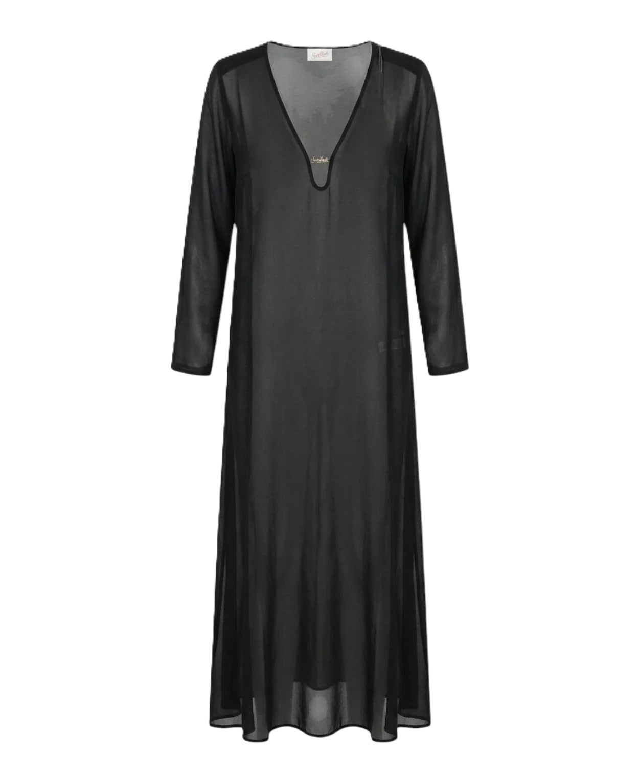 Sheer Black Maxi Dress with Deep V-Neckline