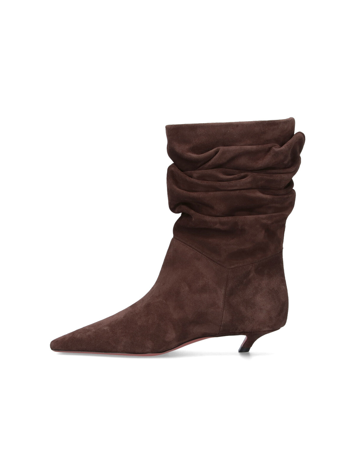 Ruched Dark Brown Suede Ankle Boots