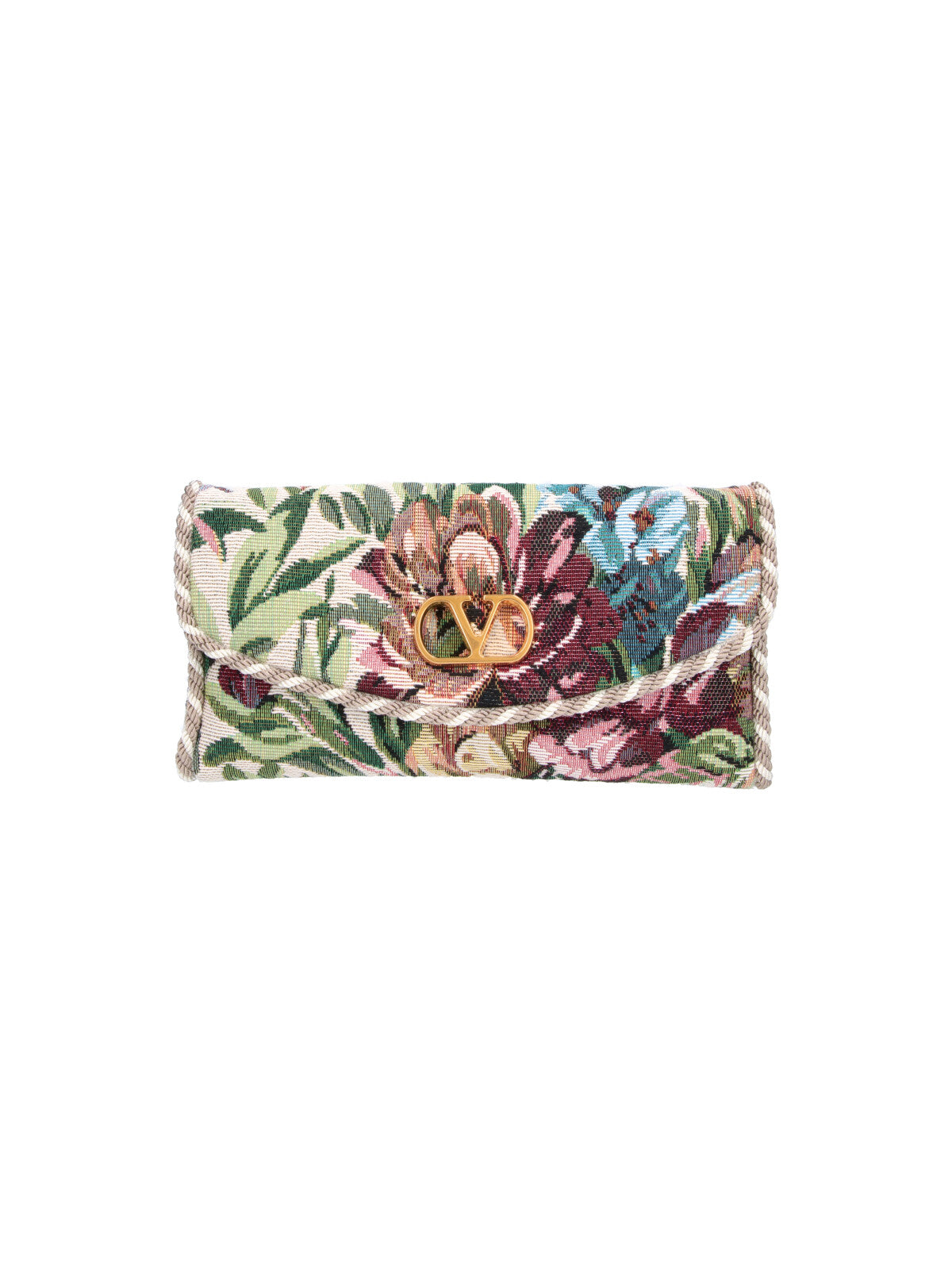 Rectangular Floral Tapestry Clutch Bag with Braided Trim