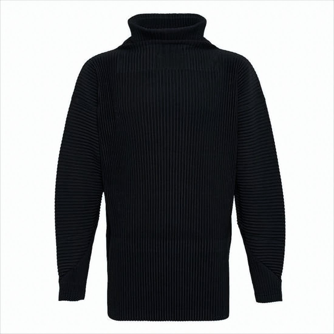Pleated Turtleneck Sweater with High Neckline