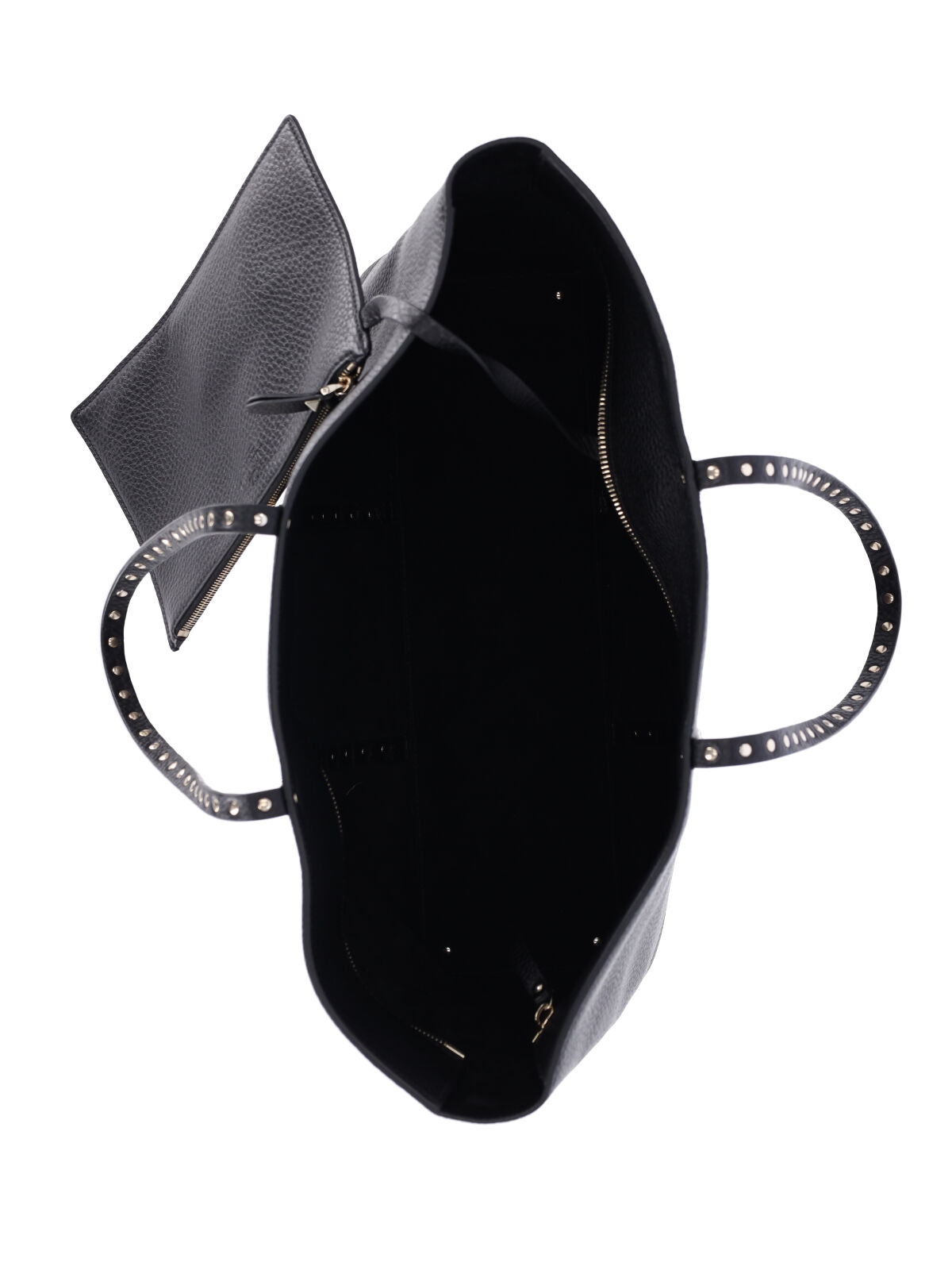 Black Rockstud Textured Leather Tote