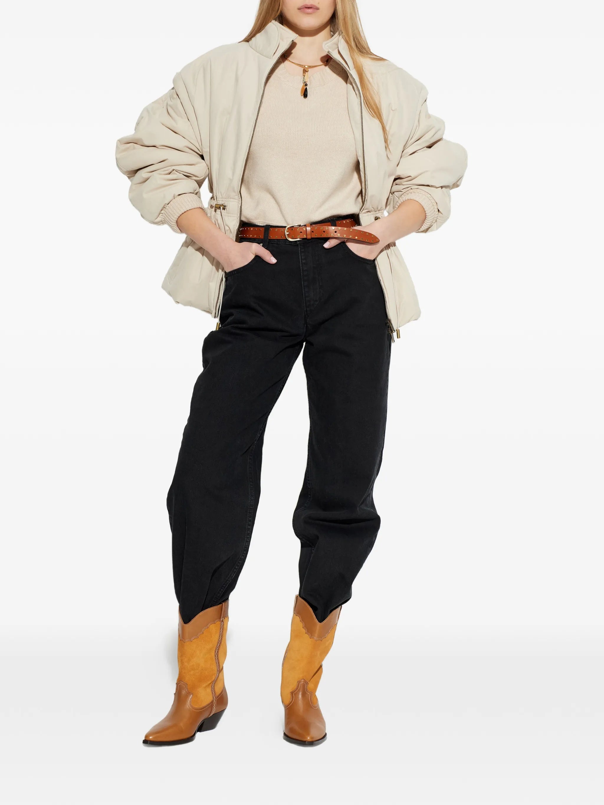 Neutral Cornelia Cropped Wool Pullover