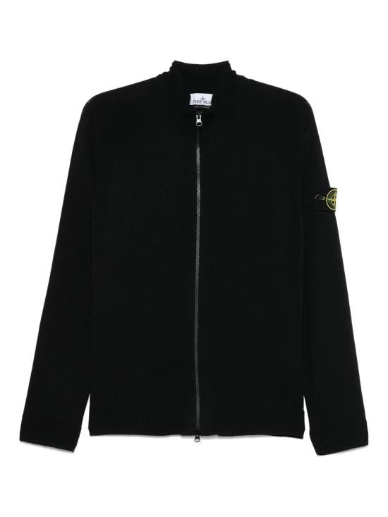 Zip-Up Knit Jacket with High Collar and Fitted Silhouette