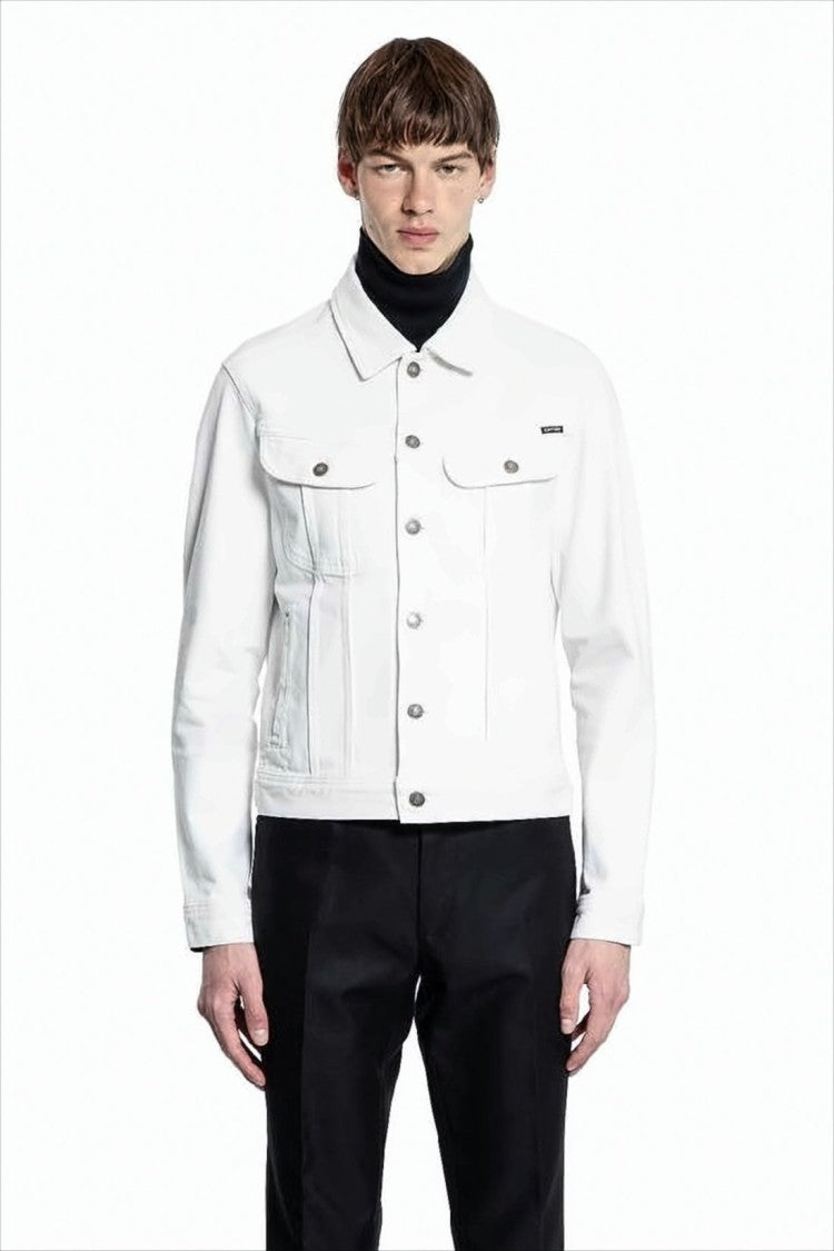 Crisp White Denim Jacket with Structured Silhouette