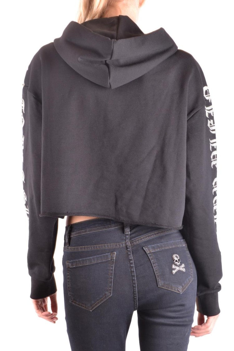Cropped Black Hoodie With Gothic Text