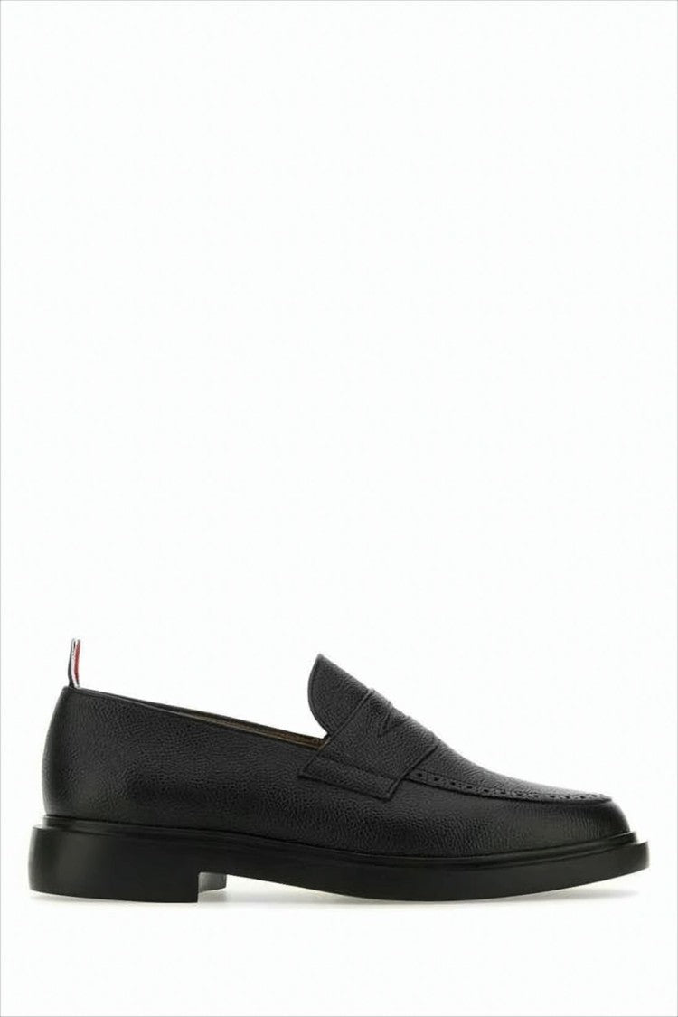 Black Calf Leather Loafers with Tricolor Pull Tab