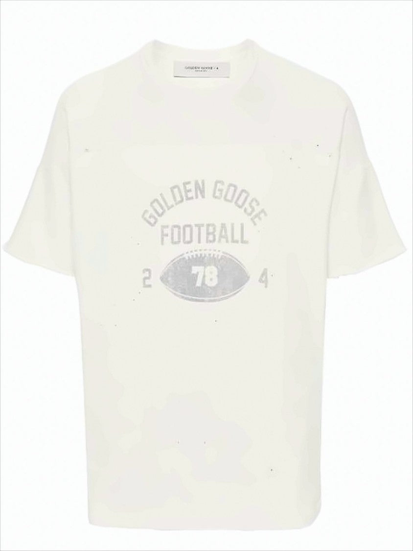 Distressed Cotton T-Shirt with Vintage Football Graphic