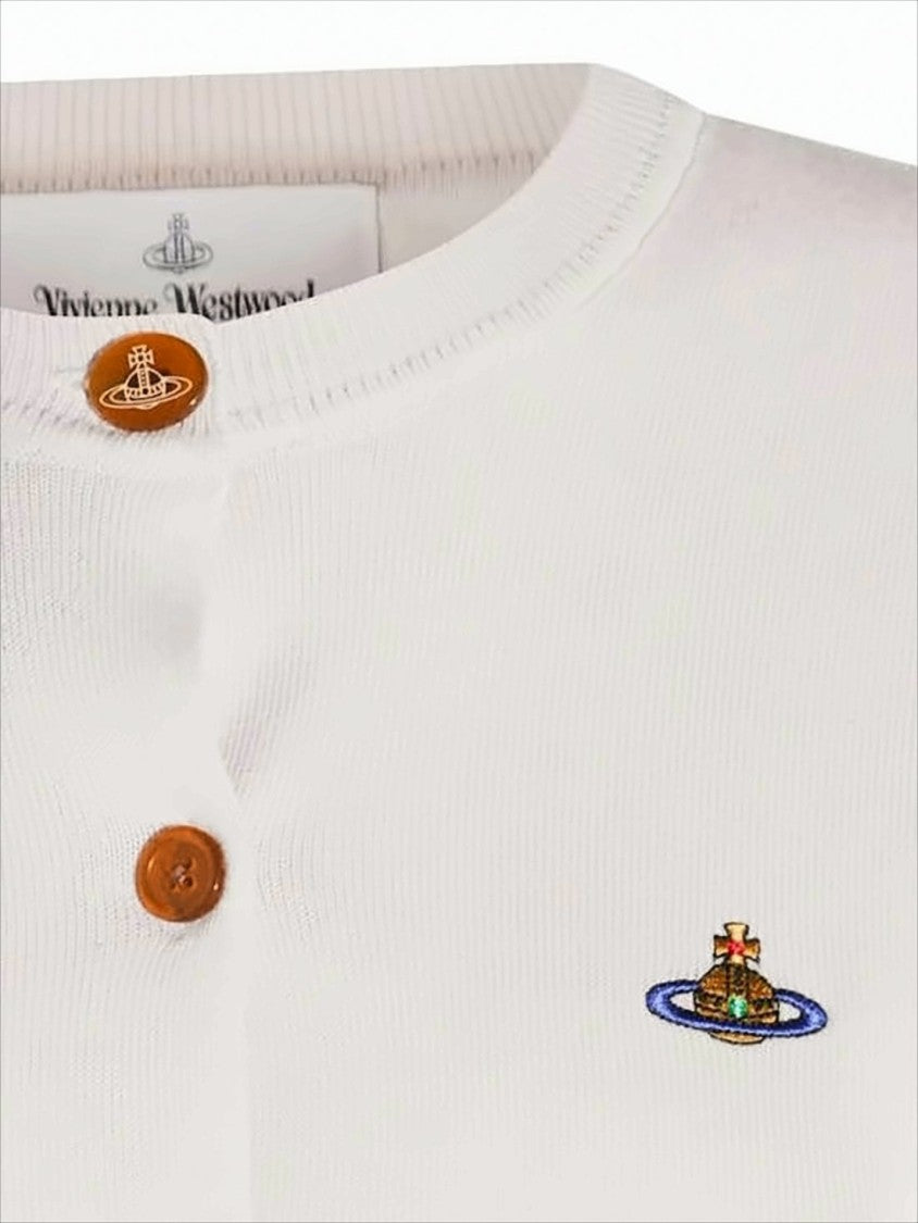 Button-Down Cardigan with Round Neckline and Embroidered Emblem